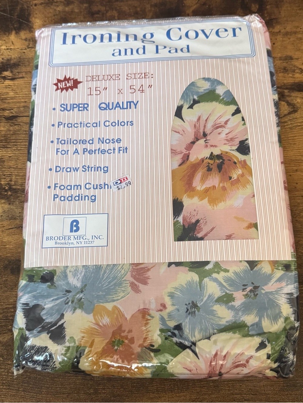 Very Rare Vintage Broder Mfg Ironing Board Cover & Pad Deluxe 15x54 Floral NOS
